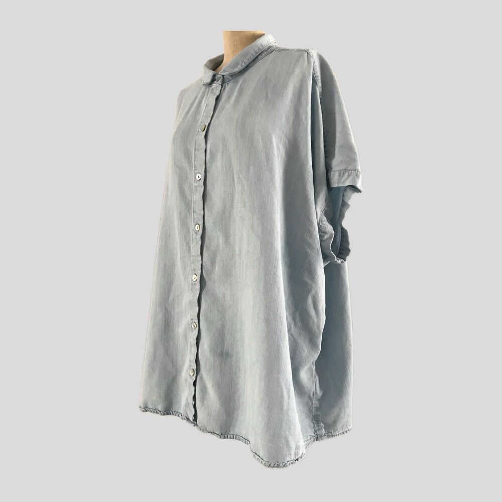 Soft Surroundings Chambray Blue Cap Sleeve Casual Shirt Womens 3X